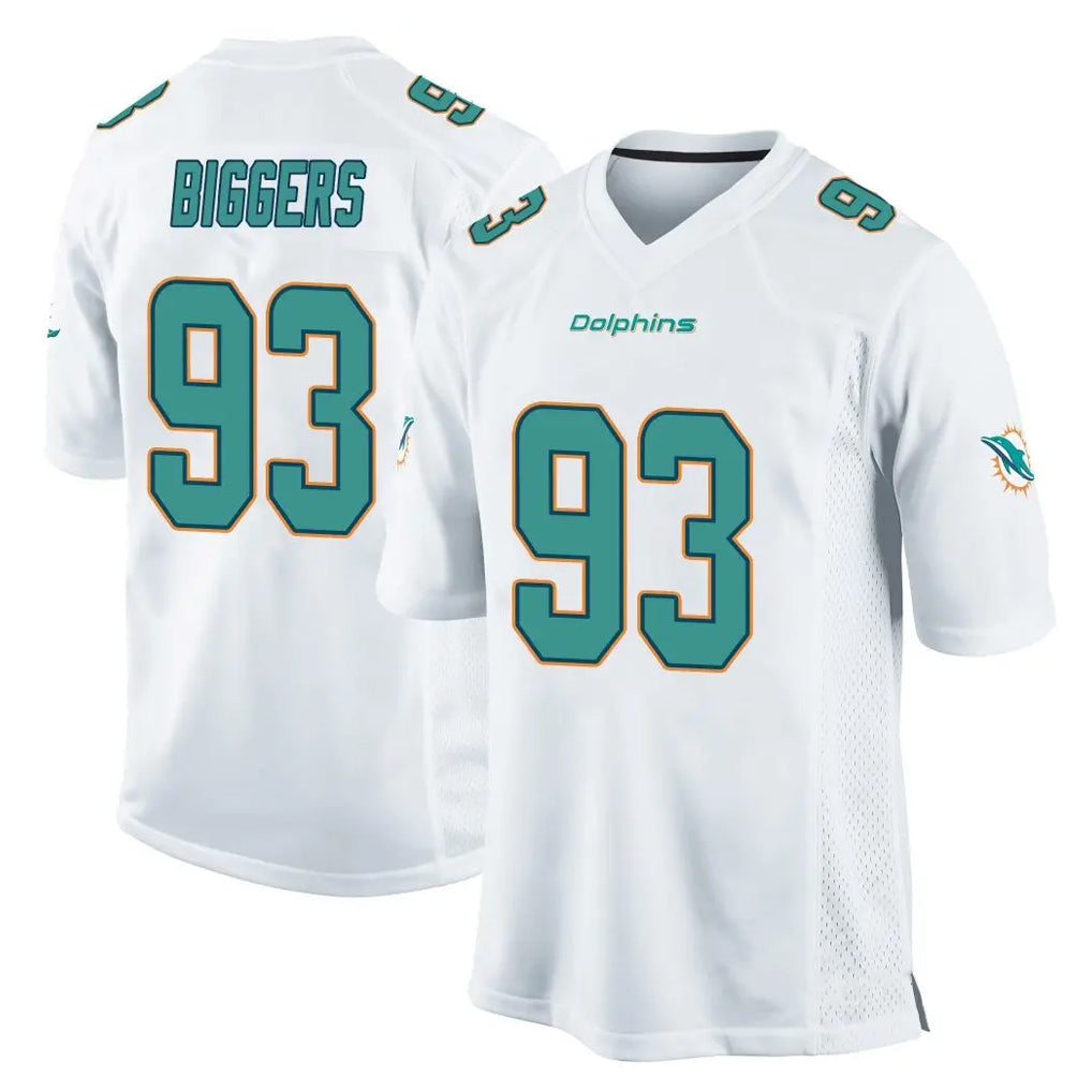 M.Dolphins #93 Zeek Biggers Player White Home Game Ddoa Stitched Jerseys