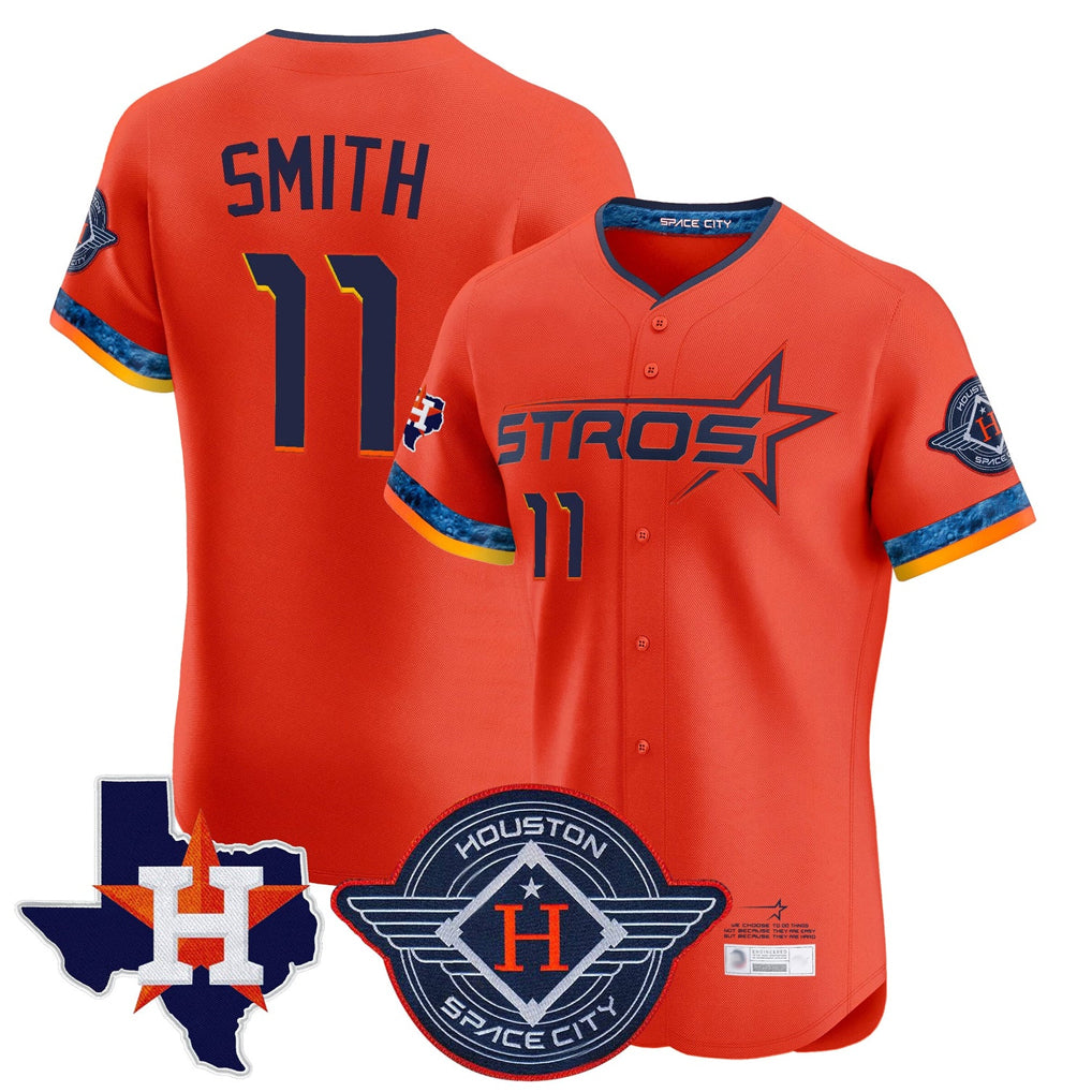 H.Astros #11 Cam Smith Player Orange City Connect Texas Patch Vapor Premier Limited Elite Home Ddoa Stitched Jerseys
