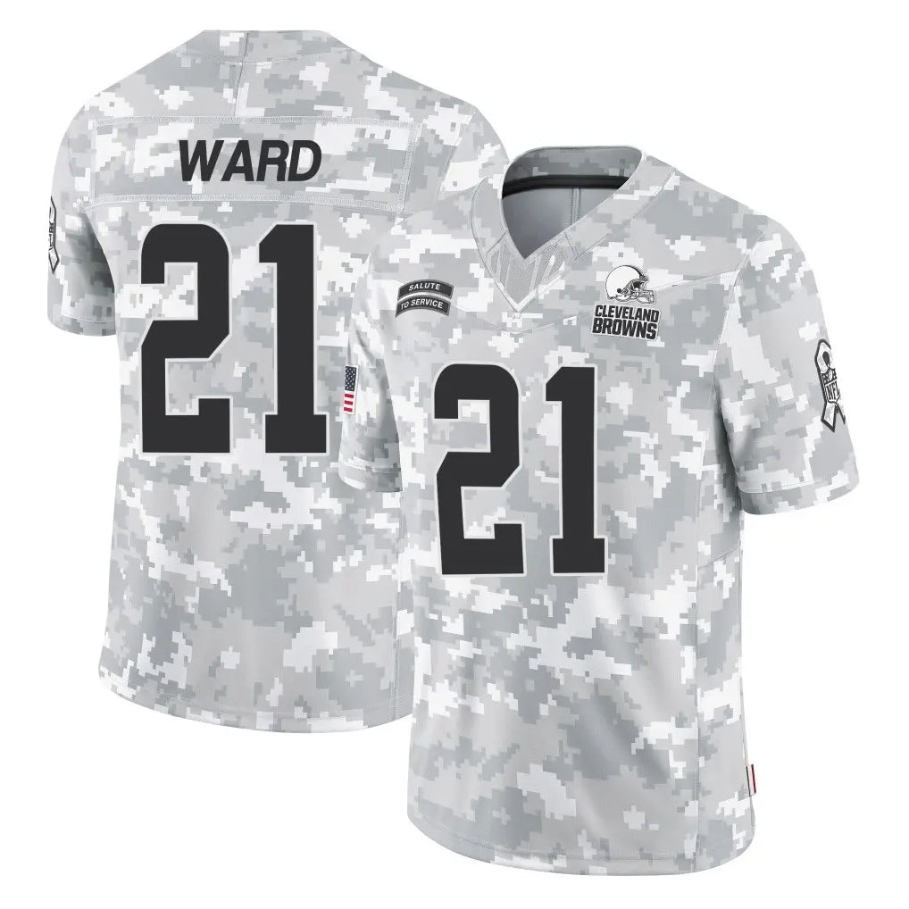 C.Browns #21 Denzel Ward Player Arctic Camo Salute to Service Limited Home Game Ddoa Stitched Jerseys