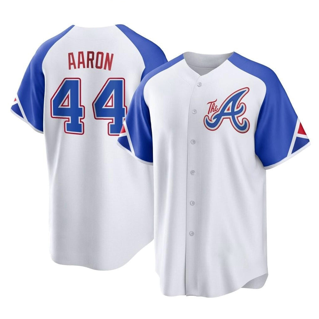 A.Braves #44 Hank Aaron Player White City Connect Home Game Ddoa Stitched Jerseys