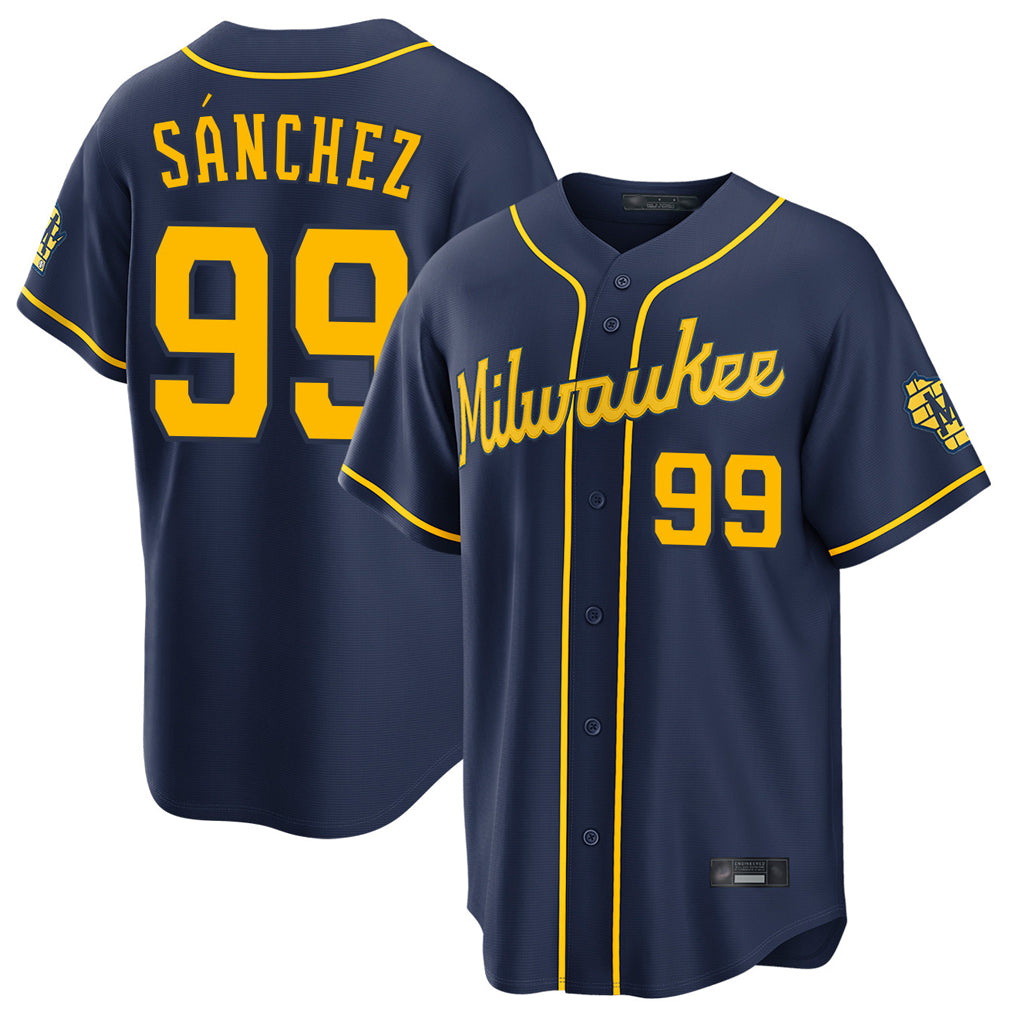 M.Brewers #99 Gary Sanchez Player Navy Home Stadium Game Ddoa Stitched Jerseys