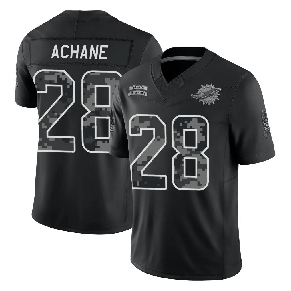 M.Dolphins #28 De'Von Achane Player Black Limited 2026 Salute to Service Home Game Ddoa Stitched Jerseys
