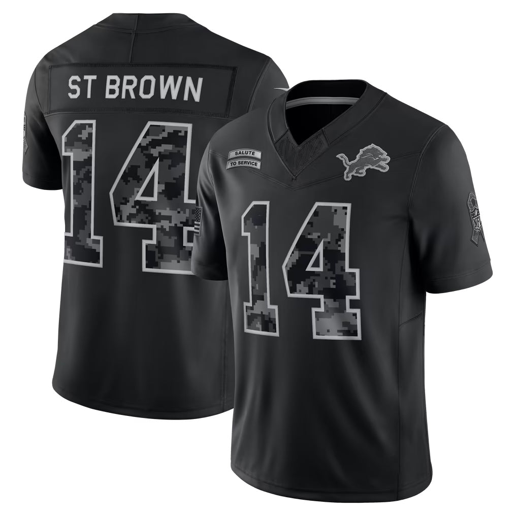 Ddoa D.Lions #14 Amon-Ra St.Brown Player Black Limited 2026 Salute to Service Home Game Stitched Jerseys