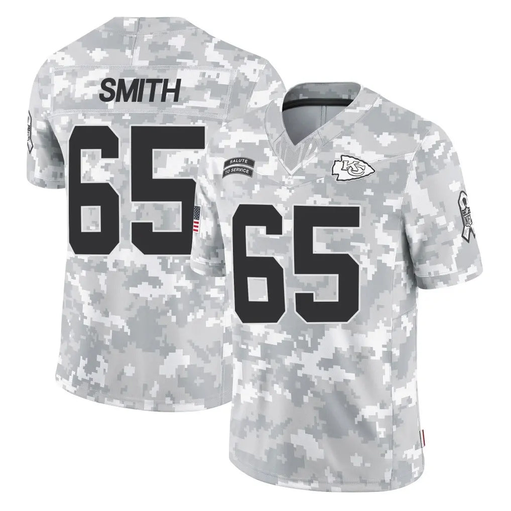 KC.Chiefs #65 Trey Smith Player Arctic Camo Salute To Service Limited Game Ddoa Stitched Jerseys