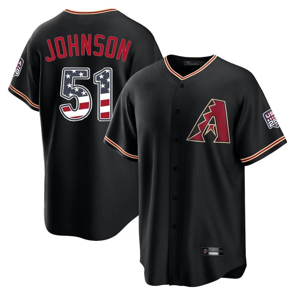 A.Diamondbacks #51 Randy Johnson Player Black USA 250 Fourth of July Game Home Ddoa250Ys Stitched Jerseys