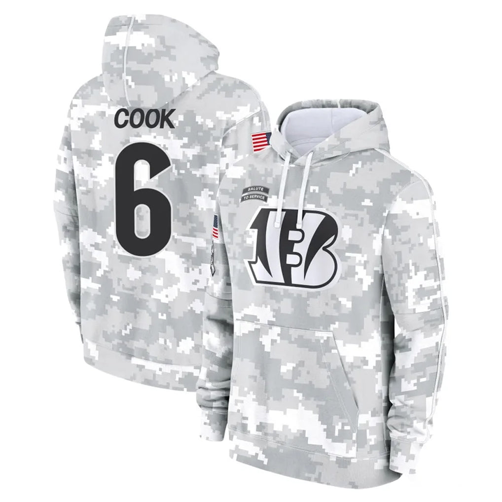 C.Bengals #6 Brian Cook Player Arctic Camo Salute to Service Pullover Hoodie Limited Ddoa Stitched Jerseys