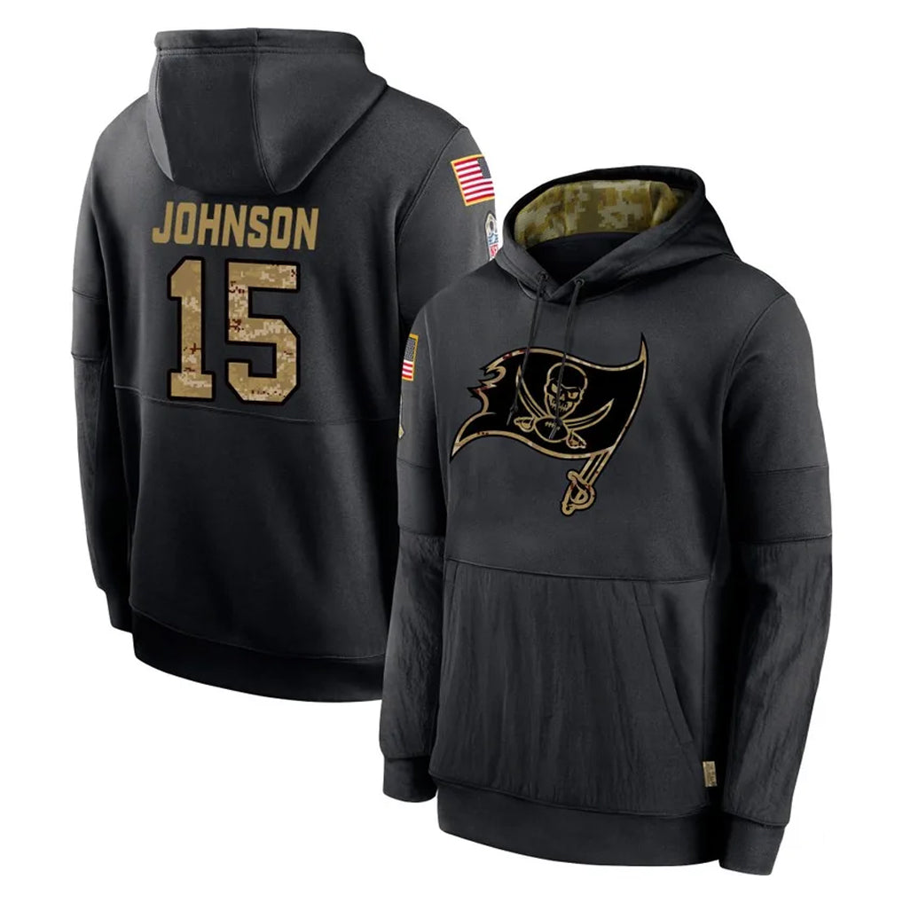 TB.Buccaneers #15 Tez Johnson Player Black Salute to Service Sideline Performance Pullover Hoodies Home Game Ddoa Stitched Jerseys