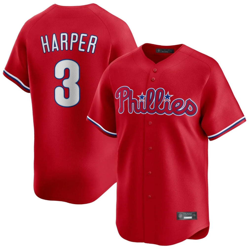P.Phillies #3 Bryce Harper Player Red Home Limited Ddoa Stitched Jerseys