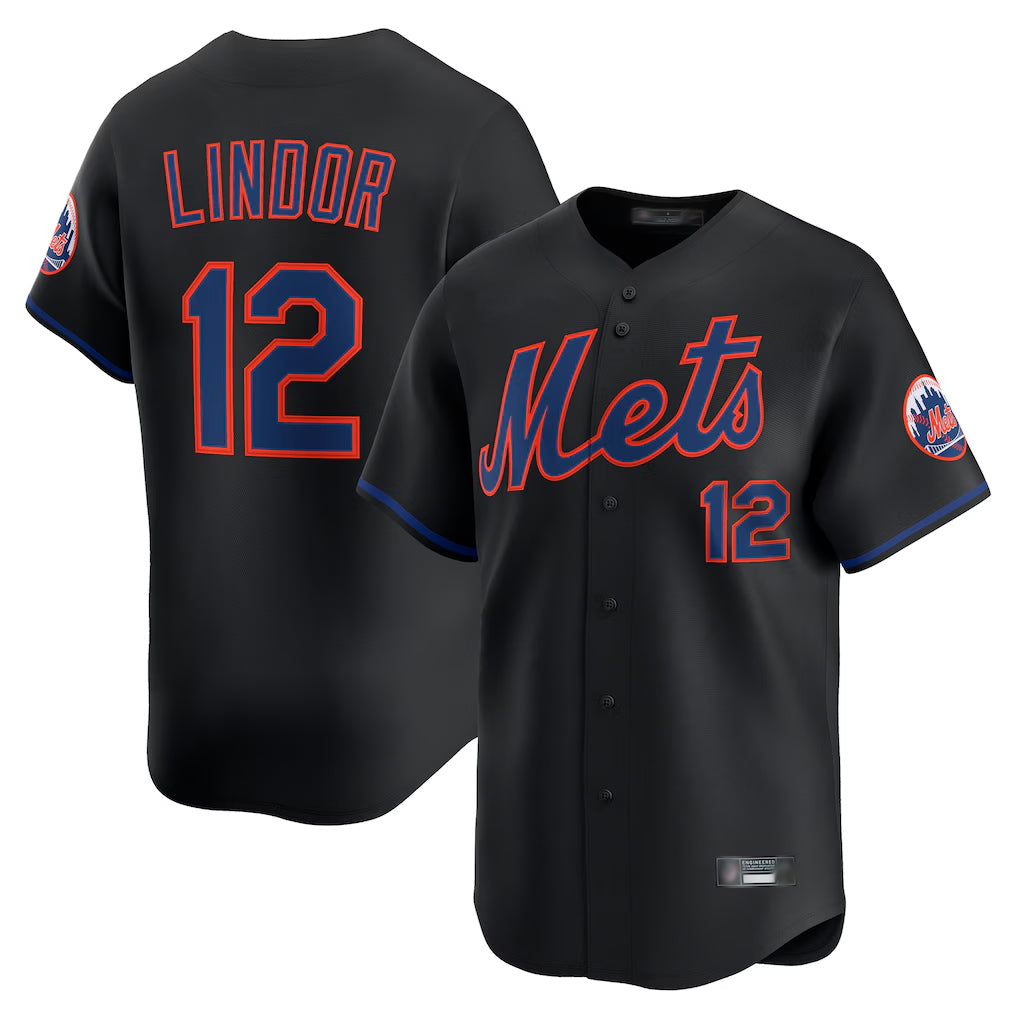 NY.Mets #12 Francisco Lindor Player Black Alternate Home Limited Ddoa Stitched Jerseys