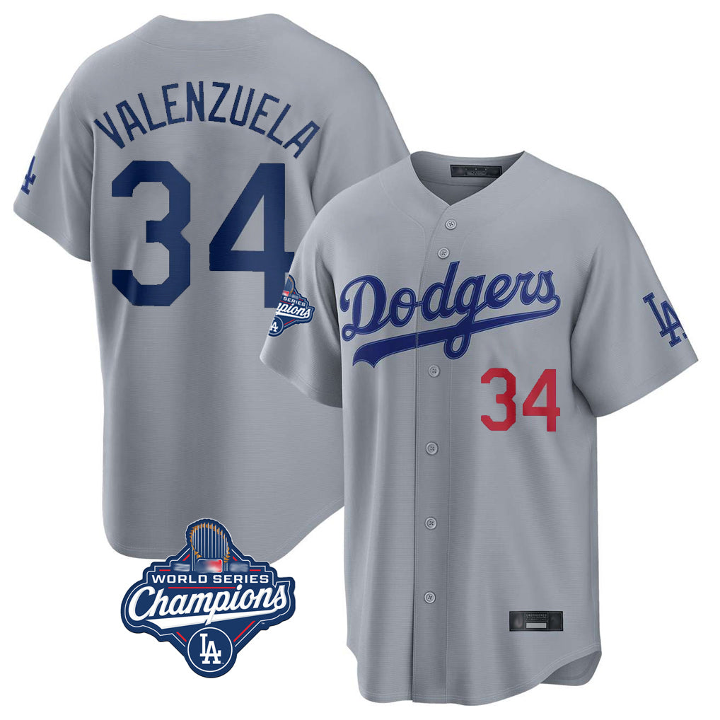 LA.Dodgers #34 Fernando Valenzuela Player Gray World Series Meet Game Home Ddoa Stitched Jerseys