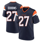 D.Broncos #27 J.K. Dobbins Player Navy Home Game Ddoa Stitched Jerseys