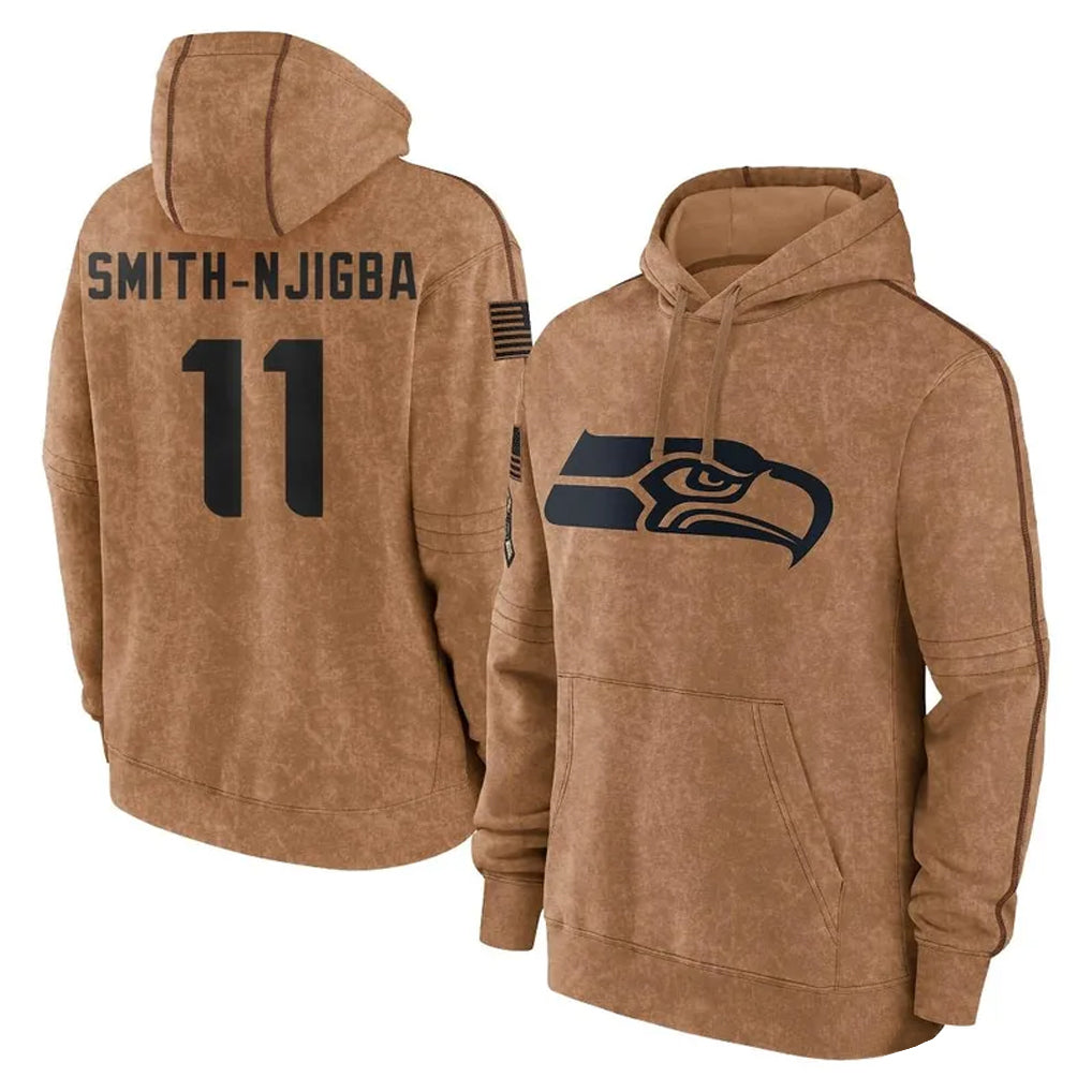 S.Seahawks #13 Ernest Jones IV Player Brown Limited Salute to Service Pullover Hoodies Game Ddoa Stitched Jerseys