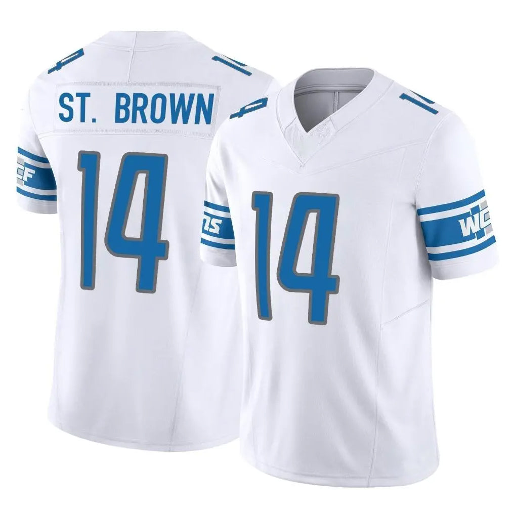 D.Lions #14 Amon-Ra St. Brown Player White Vapor F.U.S.E. Limited Home Game Ddoa Stitched Jerseys