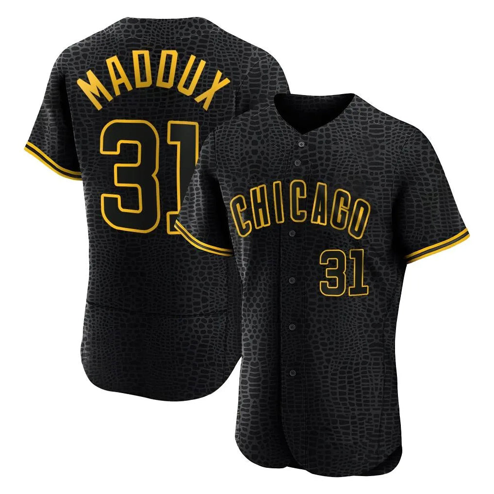 C.Cubs #31 Greg Maddux Player Black Snake Skin City Limited Elite Home Game Ddoa Stitched Jerseys