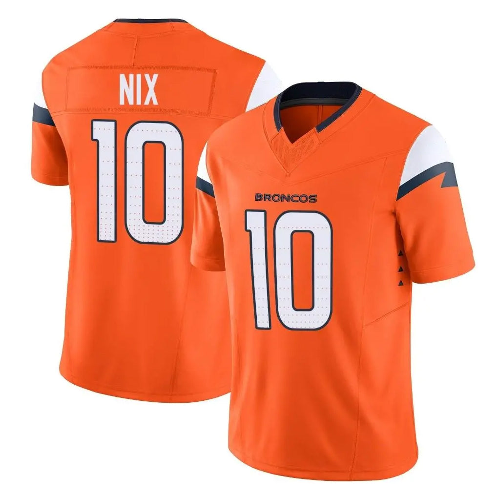 D.Broncos #10 Bo Nix Player Orange Vapor F.U.S.E. Limited Home Game Ddoa Stitched Jerseys
