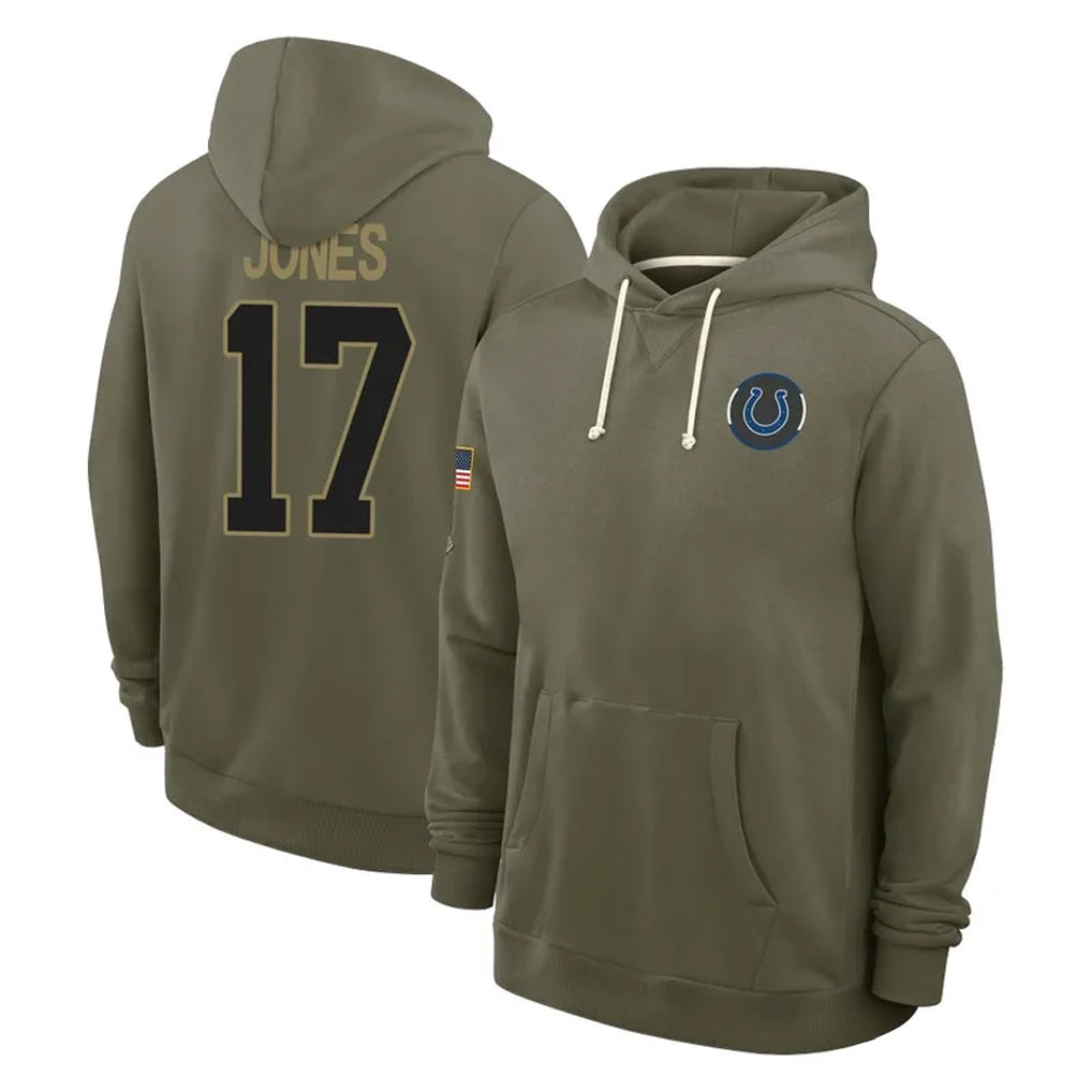 IN.Colts #17 Daniel Jones Player Olive Salute to Service Pullover Hoodies Limited Ddoa Stitched Jerseys