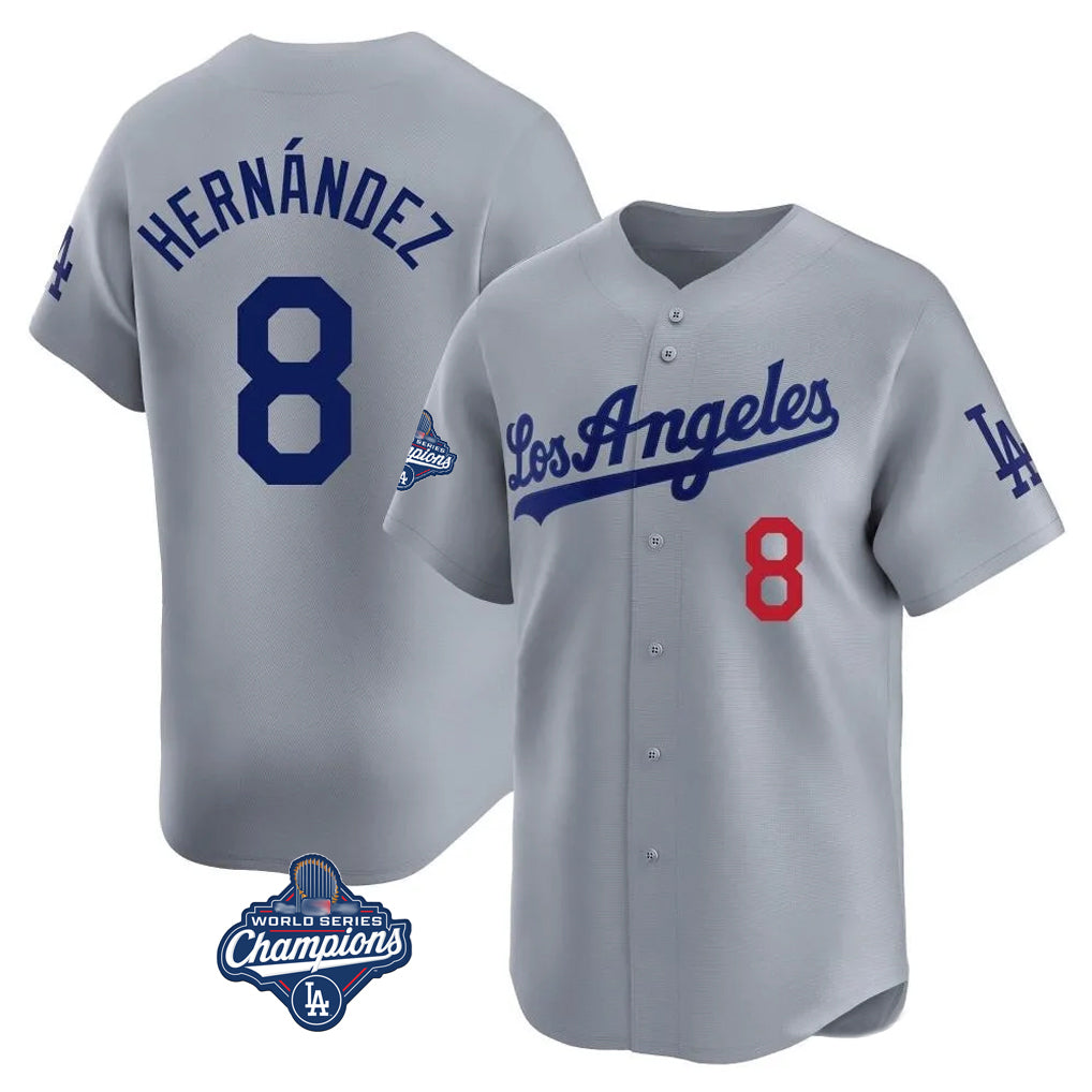 LA.Dodgers #8 Enrique Hern¨¢ndez Player Gray World Series Meet Limited Home Ddoa Stitched Jerseys