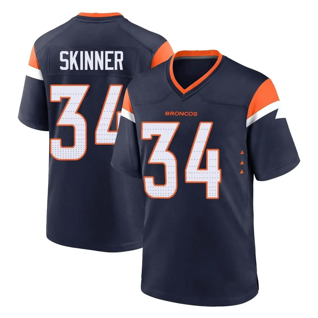 D.Broncos #34 JL Skinner Player Navy Home Game Ddoa Stitched Jerseys