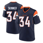 D.Broncos #34 JL Skinner Player Navy Home Game Ddoa Stitched Jerseys