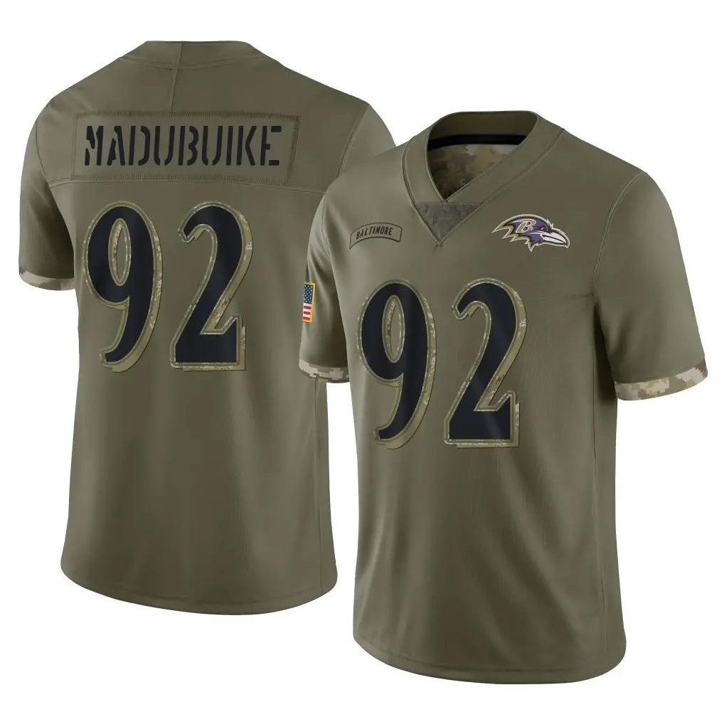 B.Ravens #92 Nnamdi Madubuike Player Olive Salute To Service Ddoa Stitched Jerseys