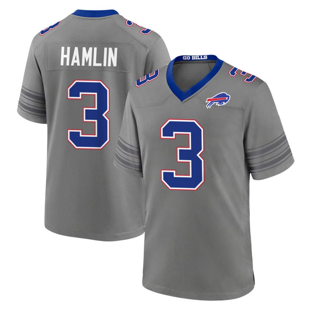 B.Bills #3 Damar Hamlin Player Gray Nickel City Home Game Ddoa Stitched Jerseys