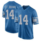 D.Lions #14 Amon-Ra St. Brown Player Blue Vapor Untouchable Throwback Game Ddoa Stitched Jerseys