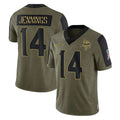 M.Vikings #14 Jauan Jennings Player Olive Salute To Service Limited Game Ddoa Stitched Jerseys