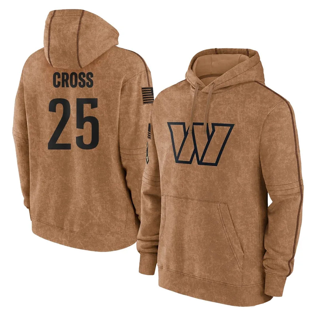 W.Commanders #25 Nick Cross Player Brown Limited Salute to Service Pullover Hoodies Game Ddoa Stitched Jerseys