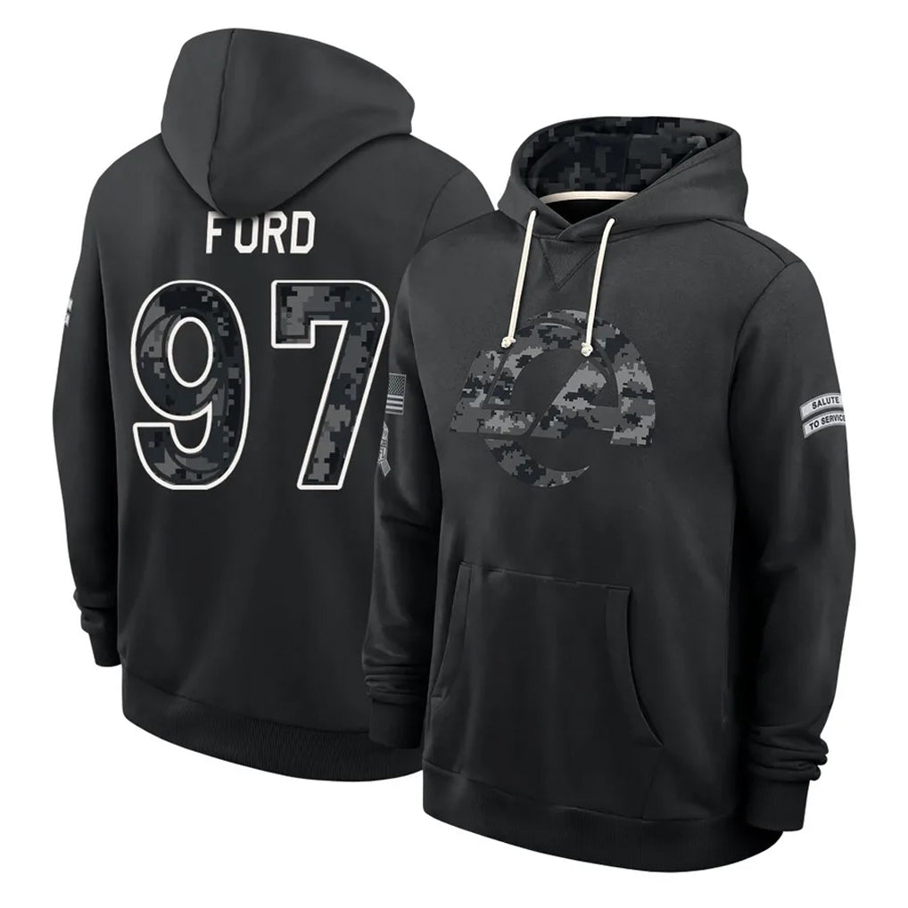 LA.Rams #97 Poona Ford Player 2026 Black Logo Pullover Hoodies Limited Game Ddoa Stitched Jerseys