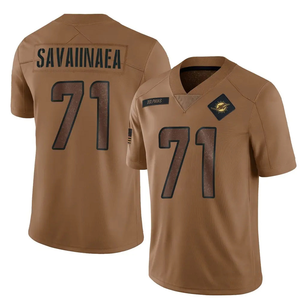 M.Dolphins #71 Jonah Savaiinaea Player Brown Salute To Service Limited Ddoa Stitched Jerseys