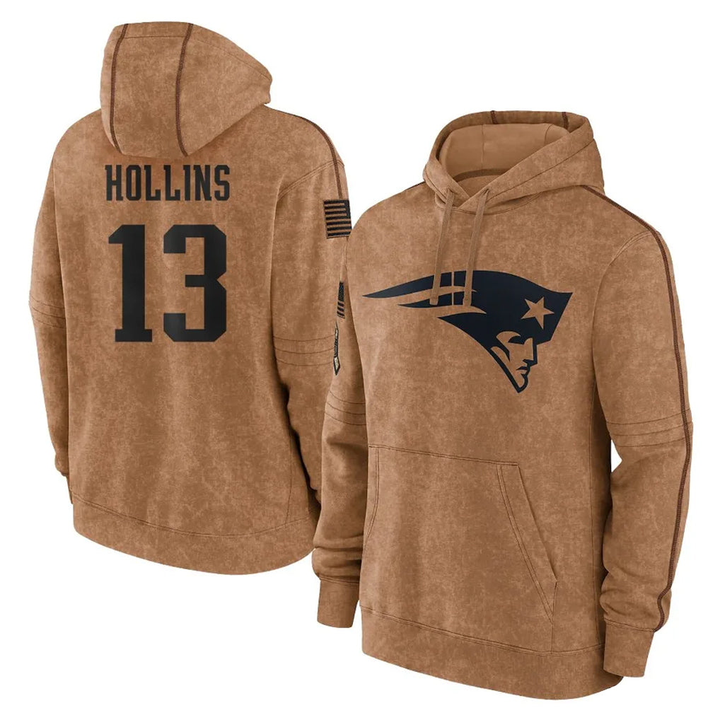NE.Patriots #13 Mack Hollins Player Brown Salute to Service Pullover Hoodies Limited Game Ddoa Stitched Jerseys