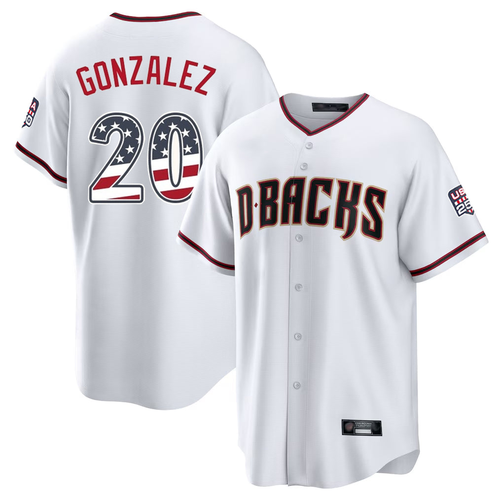 A.Diamondbacks #20 Luis Gonzalez Player White USA 250 Fourth of July Home Game Ddoa250Ys Stitched Jerseys