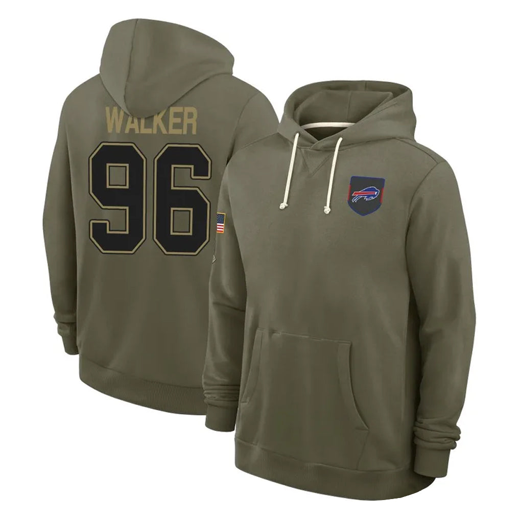 B.Bills #96 Deone Walker Player Olive 2025 Salute to Service Hoodies Ddoa Stitched Jerseys