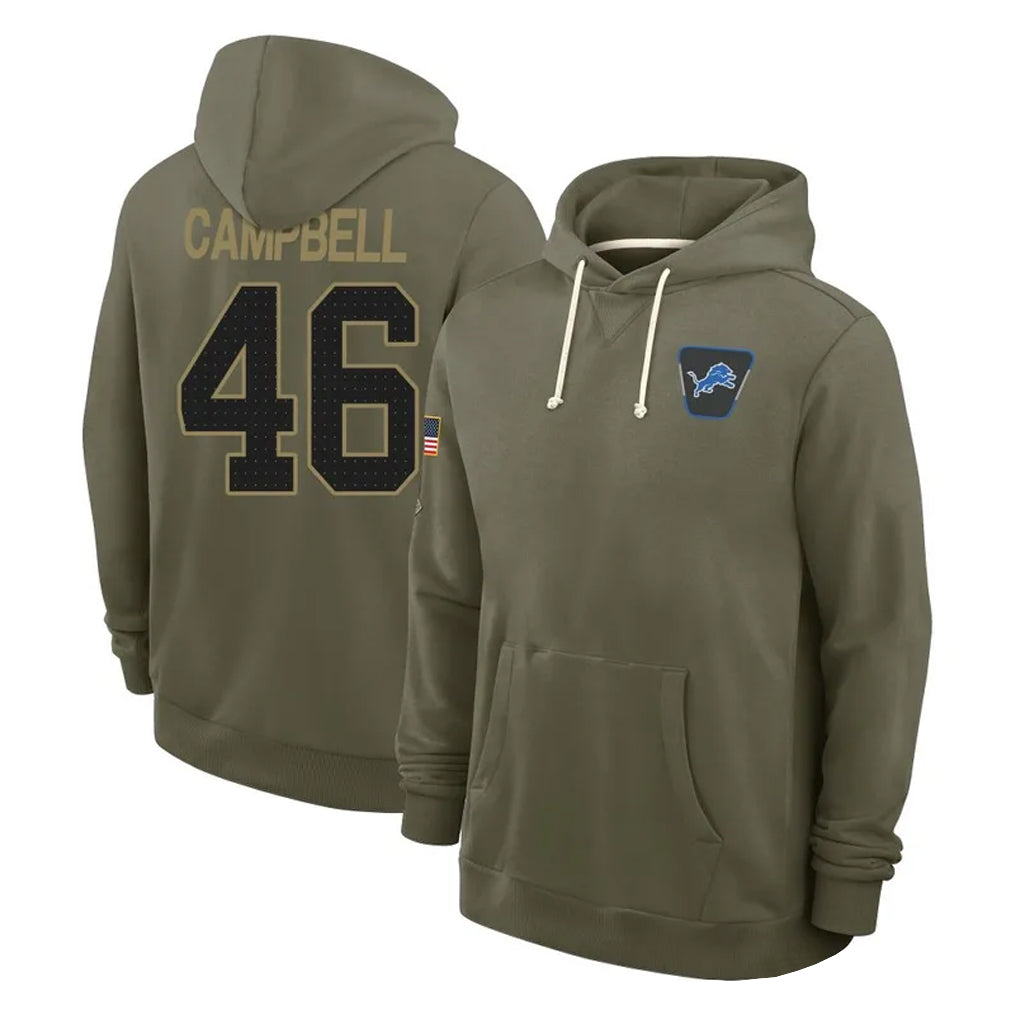 D.Lions #46 Jack Campbell Player Olive Salute to Service Pullover Hoodies Limited Ddoa Stitched Jerseys