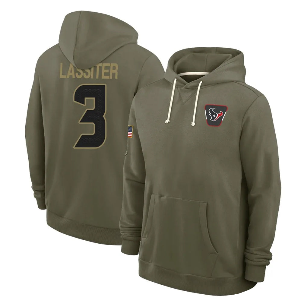 H.Texans #3 Kamari Lassiter Player Olive Salute to Service Pullover Hoodies Limited Ddoa Stitched Jerseys