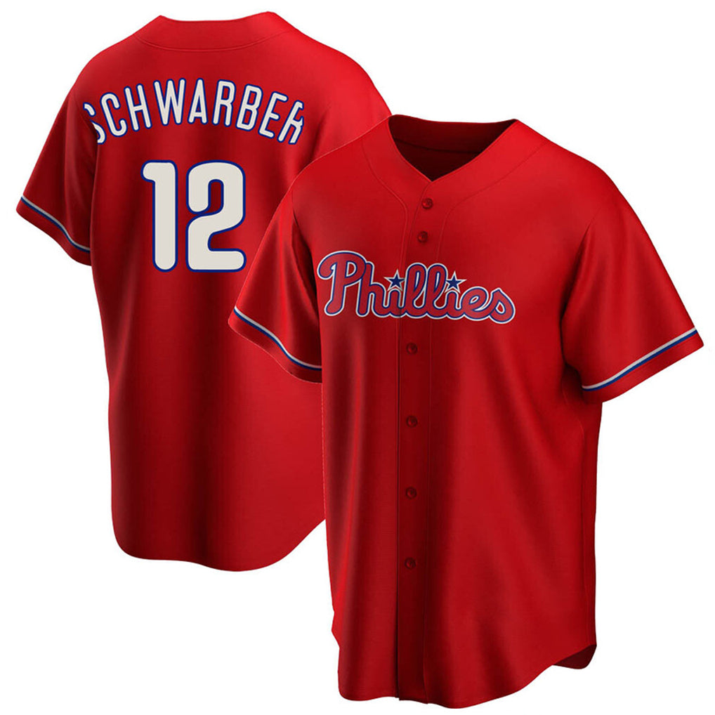 P.Phillies #12 Kyle Schwarber Player Red Home Game Ddoa Stitched Jerseys