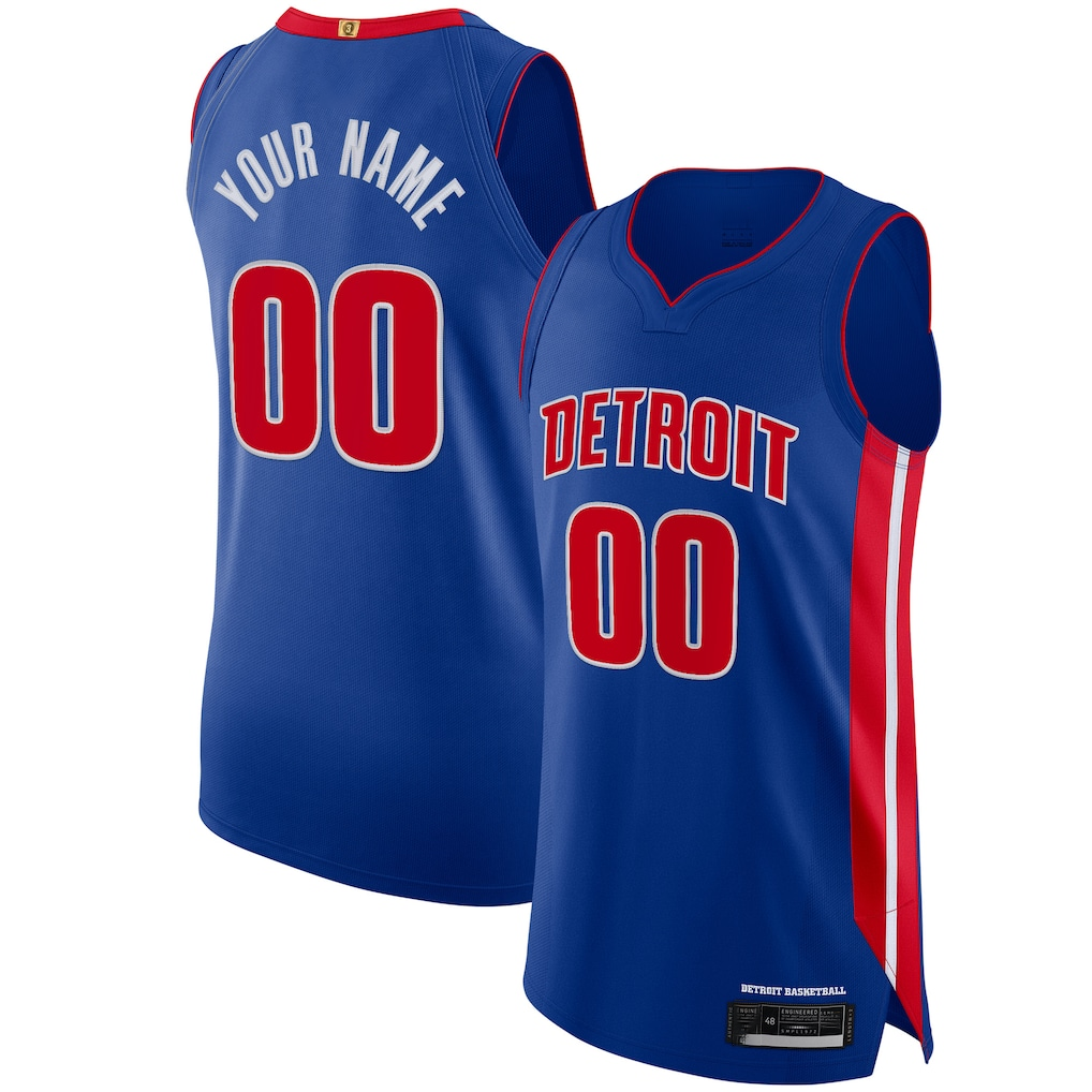 Ddoa Custom D.Pistons Blue Authentic Jerseys - Icon Edition