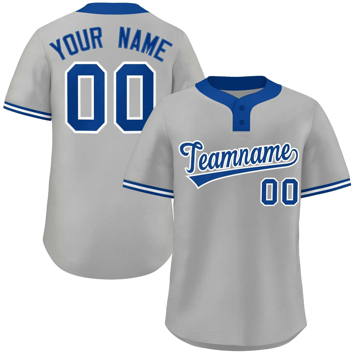 Custom Gray Royal-White Classic Style Authentic Two-Button Softball Jersey