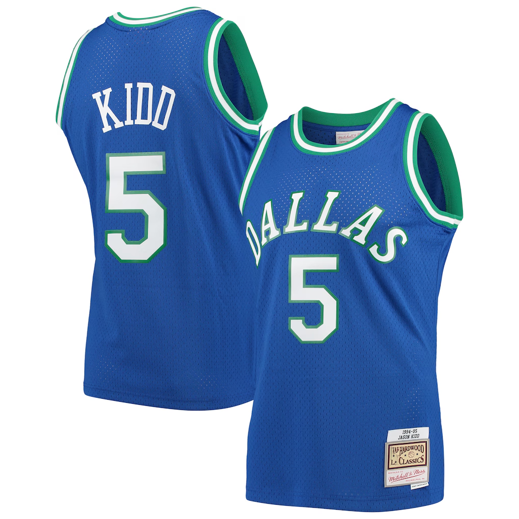Ddoa D.Mavericks #5 Jason Kidd Mitchell & Ness Blue 1994-1995 Hardwood Classics Swingman Jerseys