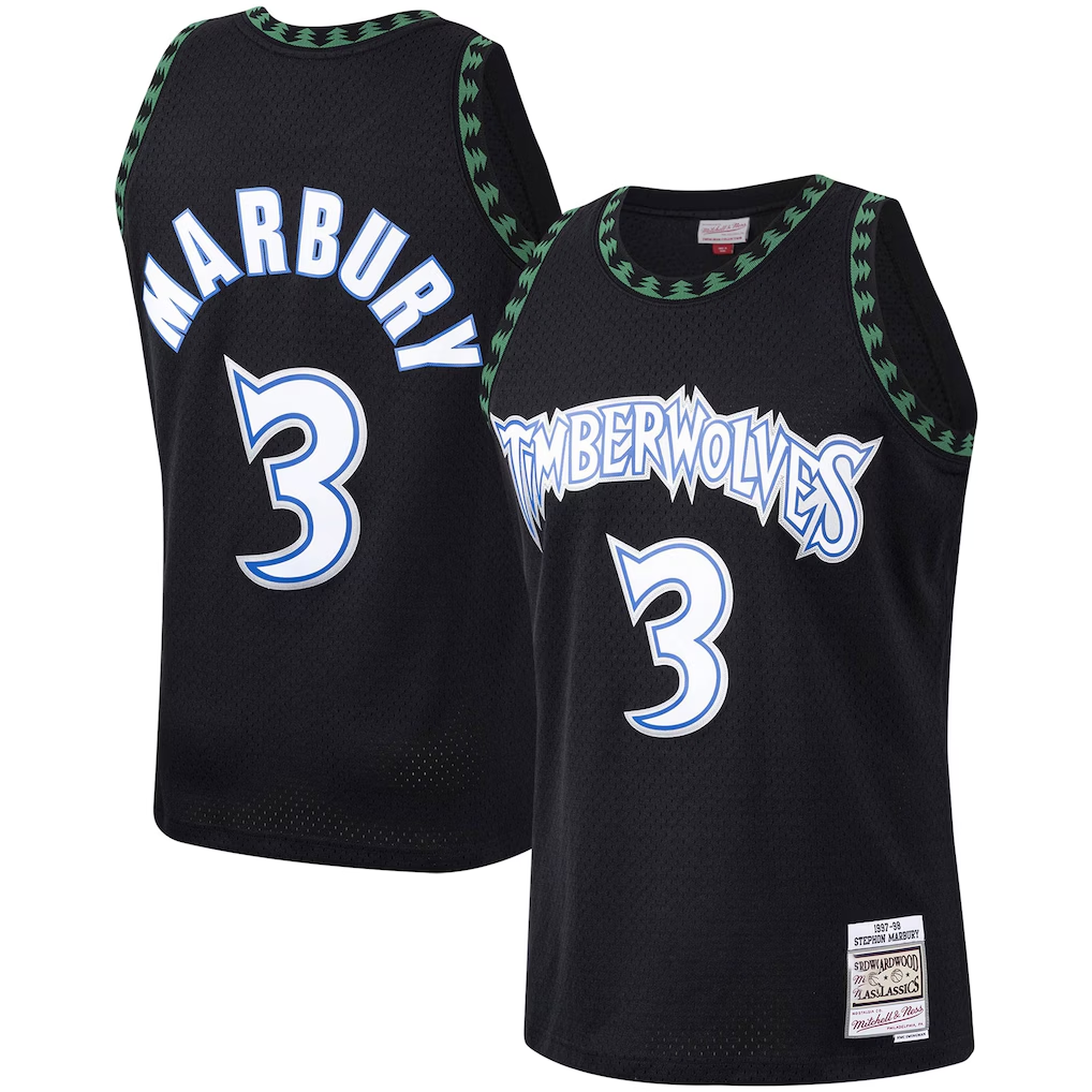 Ddoa M.Timberwolves #3 Stephon Marbury Mitchell & Ness Black 1997-1998 Hardwood Classics Swingman Stitched Jerseys