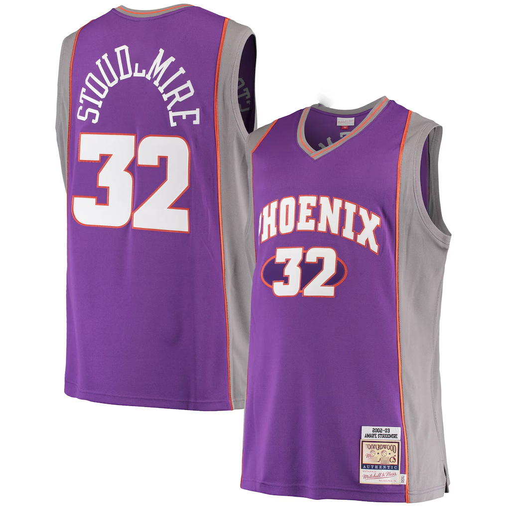 Ddoa P.Sunss #32 Amar'e Stoudemire Mitchell & Ness Purple Hardwood Classics Authentic Jerseys