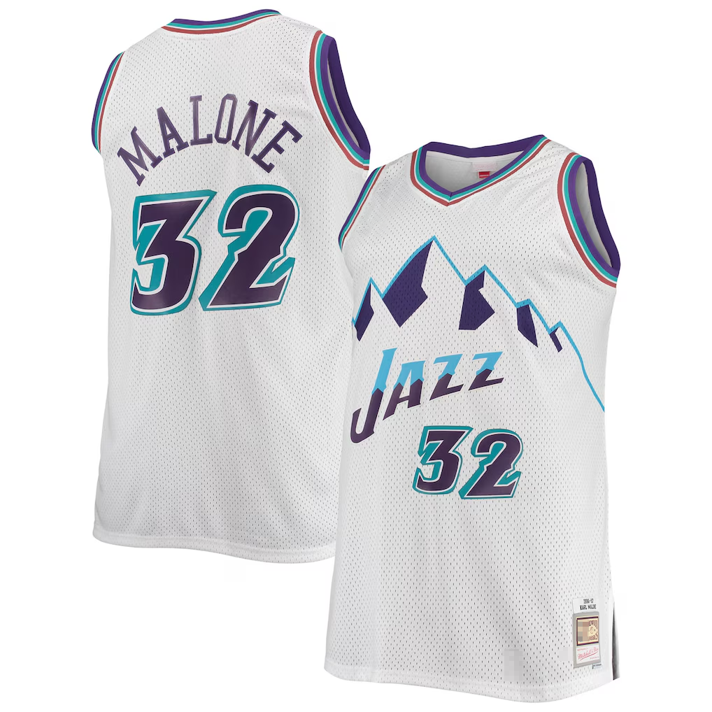 Ddoa U.Jazz #32 Karl Malone Mitchell & Ness White 1996-1997 Big & Tall Hardwood Classics Swingman Jerseys