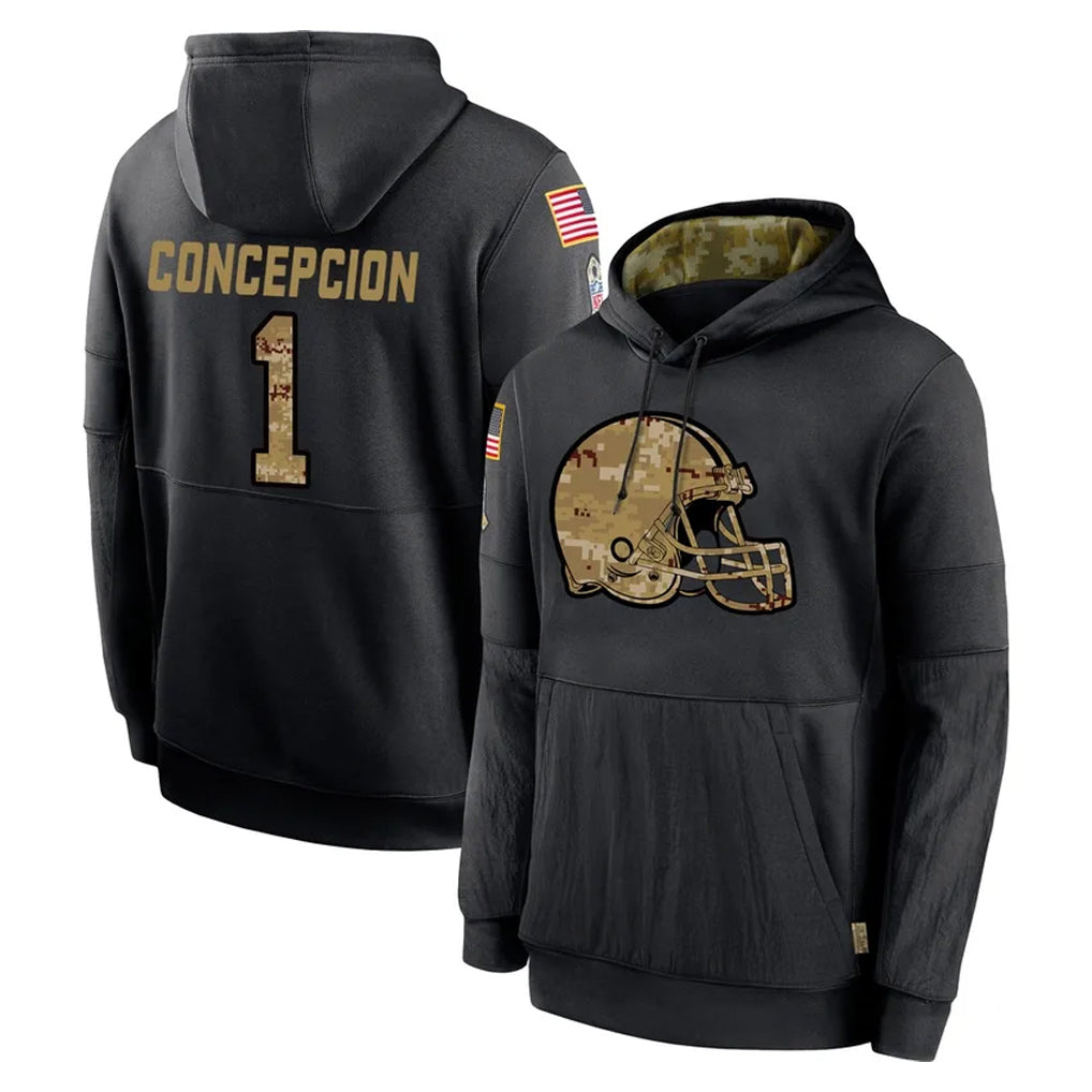 C.Browns #1 KC Concepcion Player Black Salute to Service Pullover Hoodies Limited Ddoa Stitched Jerseys