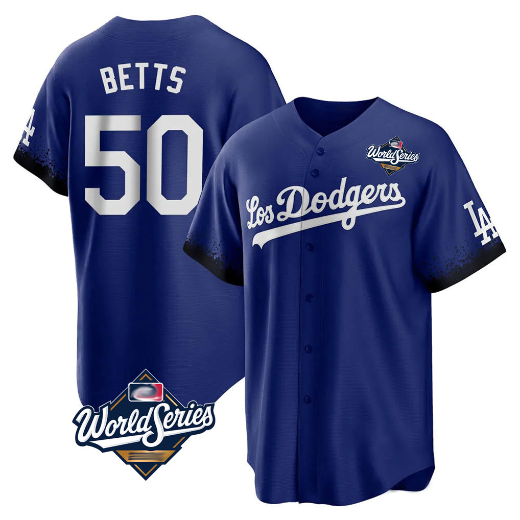 LA.Dodgers #50 Mookie Betts Player Royal World Series City Connect Home Game Ddoa Stitched Jerseys