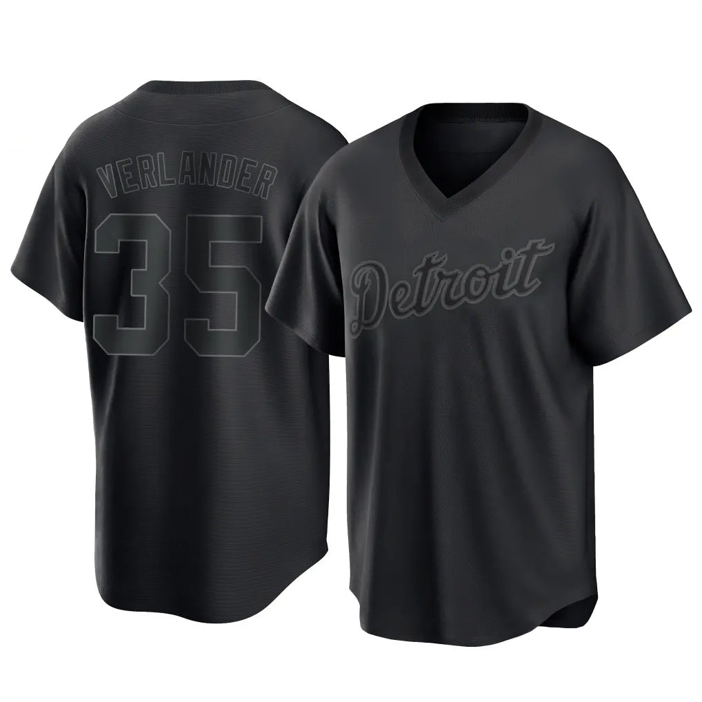 D.Tigers #35 Justin Verlander Player Black T-shirt Home Game Ddoa Stitched Jerseys