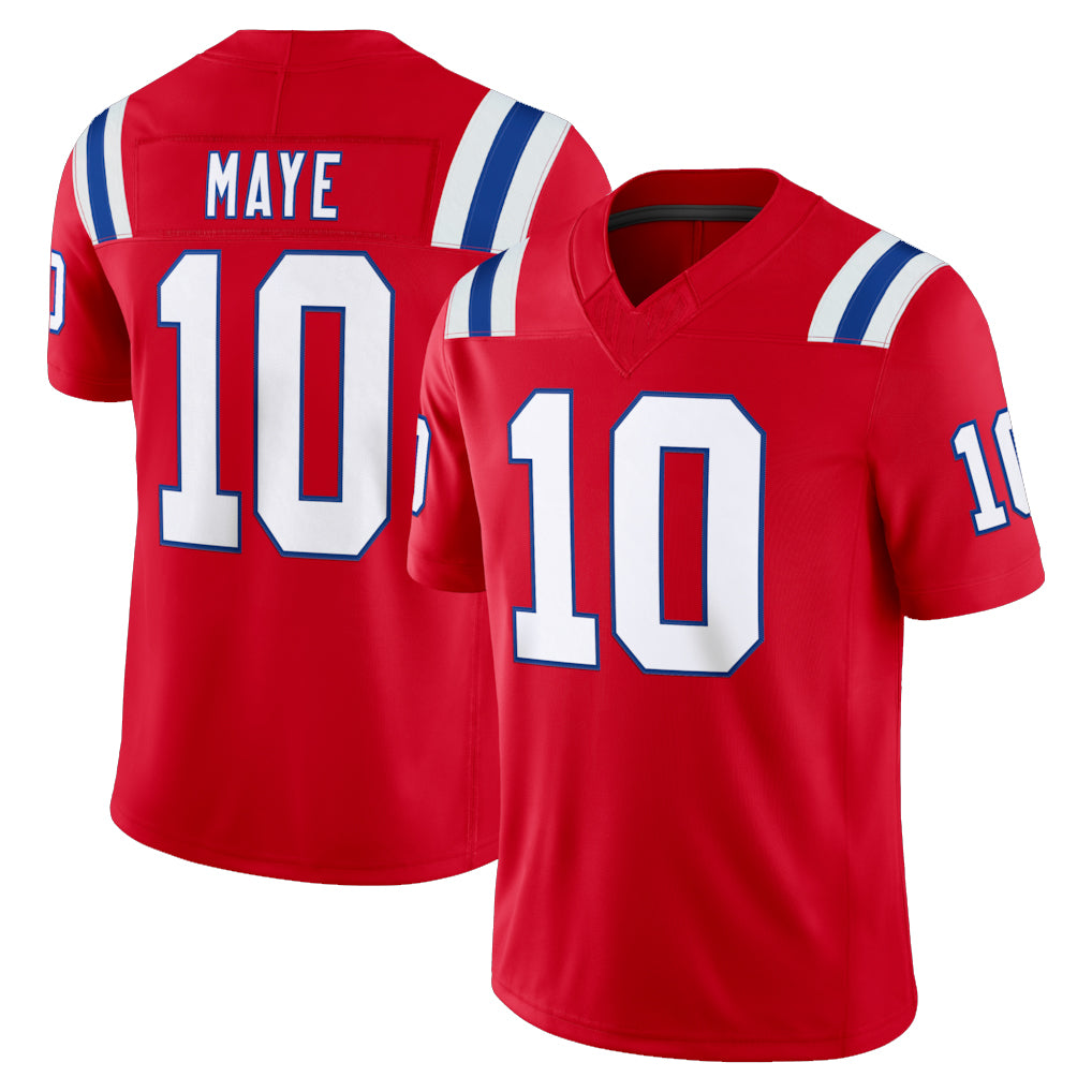 NE.Patriots #10 Drake Maye Player Red Limited Vapor F.U.S.E. Home Game Ddoa Stitched Jerseys