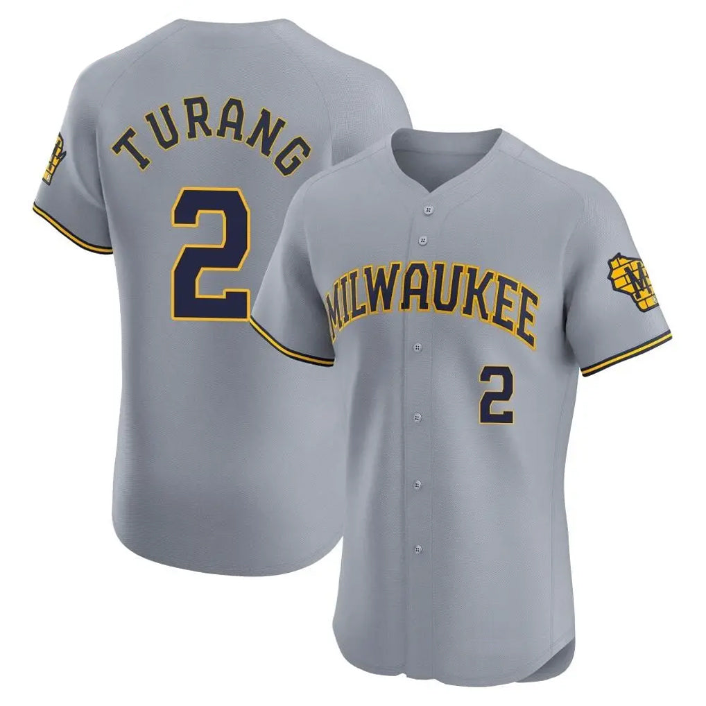 M.Brewers #2 Brice Turang Player Gray Home Limited Elite Ddoa Stitched Jerseys