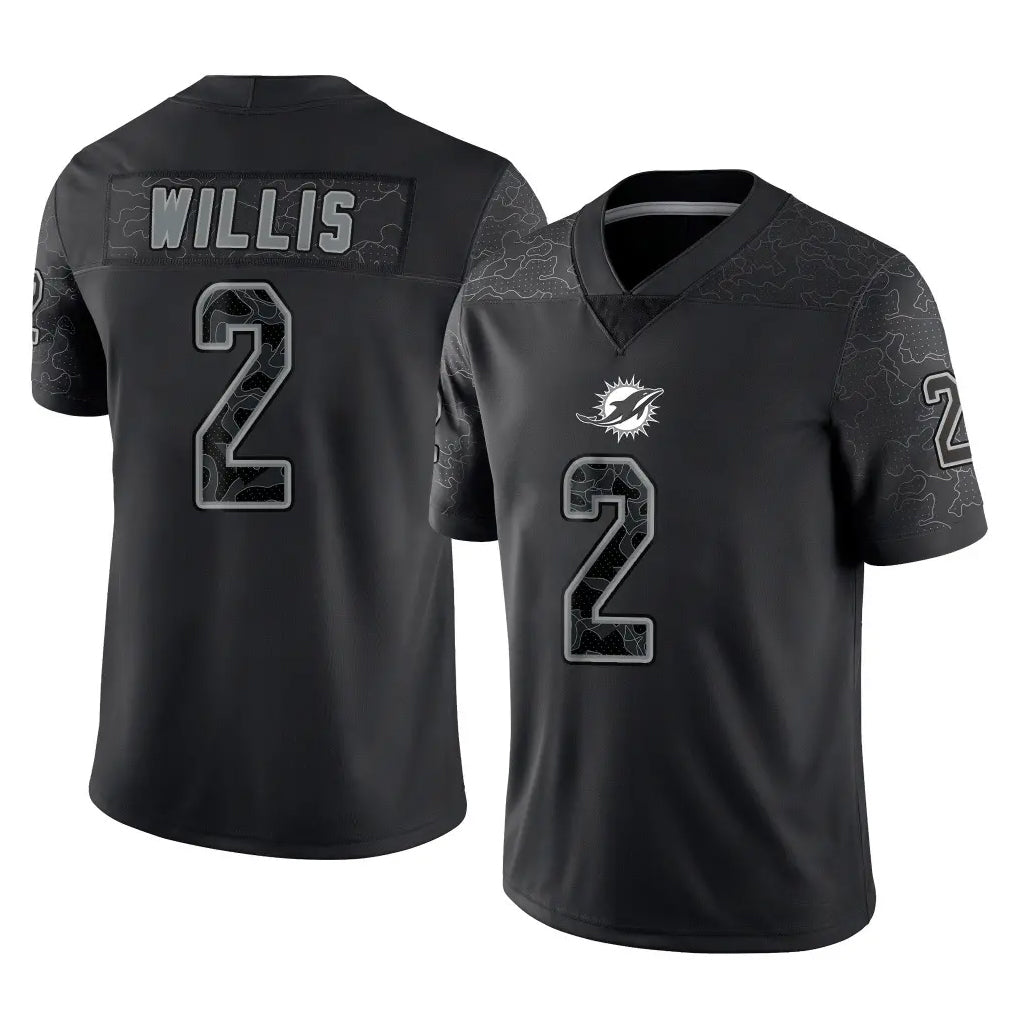 M.Dolphins #2 Malik Willis Player Black Reflective Limited Game Ddoa Stitched Jerseys