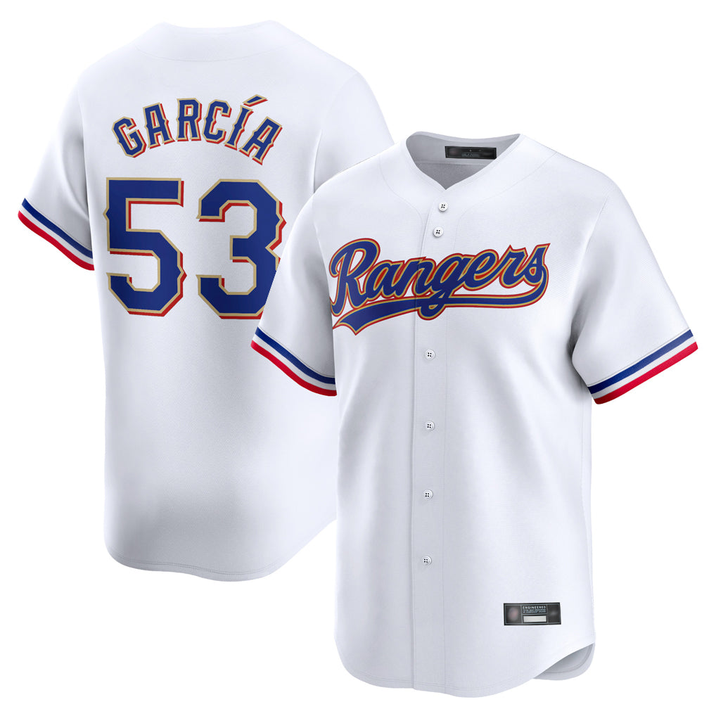 T.Rangers #53 Adolis Garcia Player Gold Home Limited White Ddoa Stitched Jerseys
