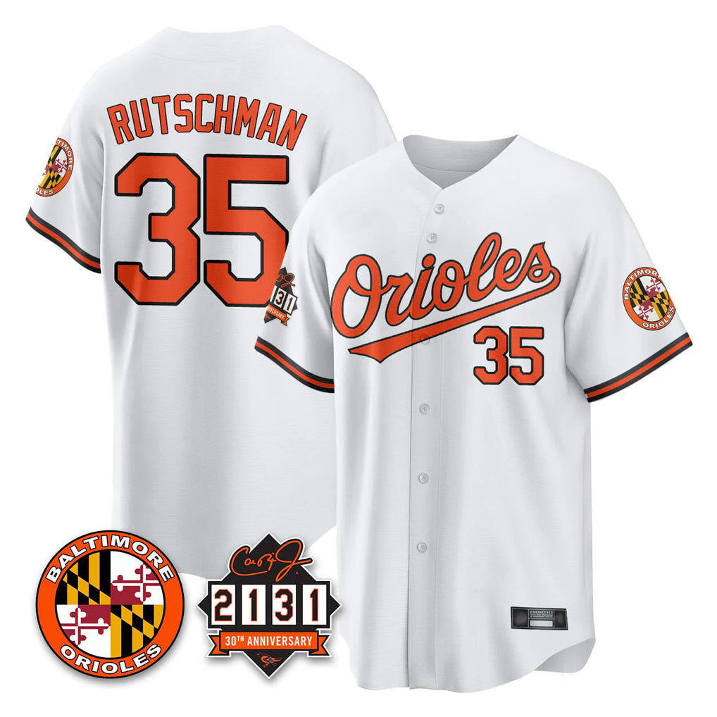 B.Orioles #35 Adley Rutschman Player White 30th Anniversary of 2131 Home Game Ddoa Stitched Jerseys
